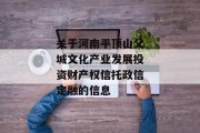 关于河南平顶山父城文化产业发展投资财产权信托政信定融的信息