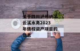 关于四川泸州纳溪云溪水务2023年债权资产项目的信息