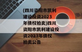 (四川资阳市凯利建设投资2023年债权拍卖)四川资阳市凯利建设投资2023年债权拍卖公告