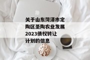 关于山东菏泽市定陶区圣陶农业发展2023债权转让计划的信息