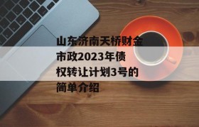 山东济南天桥财金市政2023年债权转让计划3号的简单介绍