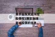 关于山东大运河控股债权1期定融项目城投债的信息