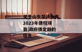 关于山东晟润水务2023年债权项目|政府债定融的信息