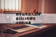 关于山东台儿庄财金2023年债权计划的信息