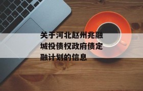 关于河北赵州兆融城投债权政府债定融计划的信息