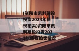 (资阳市凯利建设投资2023年债权拍卖)资阳市凯利建设投资2023年债权拍卖情况