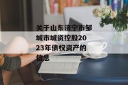 关于山东济宁市邹城市城资控股2023年债权资产的信息