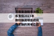 河南省洛阳市汝阳农发投2023年债权融资项目政府债定融的简单介绍