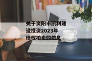 关于资阳市凯利建设投资2023年债权拍卖的信息