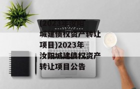 (2023年汝阳城建债权资产转让项目)2023年汝阳城建债权资产转让项目公告