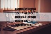 (简阳融城国投实业2023年债权拍卖)简阳融城国投实业2023年债权拍卖信息