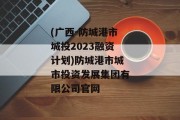 (广西-防城港市城投2023融资计划)防城港市城市投资发展集团有限公司官网