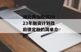 湖北两山投资2023年融资计划政府债定融的简单介绍