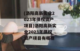 (洛阳高新实业2023年债权资产项目)洛阳高新实业2023年债权资产项目有哪些