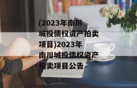 (2023年南川城投债权资产拍卖项目)2023年南川城投债权资产拍卖项目公告