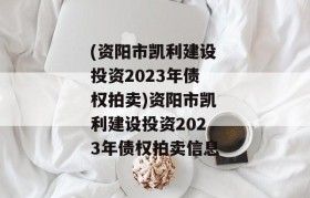 (资阳市凯利建设投资2023年债权拍卖)资阳市凯利建设投资2023年债权拍卖信息