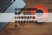 关于四川成都简阳两湖一山投资2023年债权资产拍卖政府债定融的信息