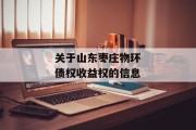 关于山东枣庄物环债权收益权的信息