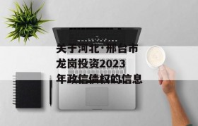 关于河北·邢台市龙岗投资2023年政信债权的信息